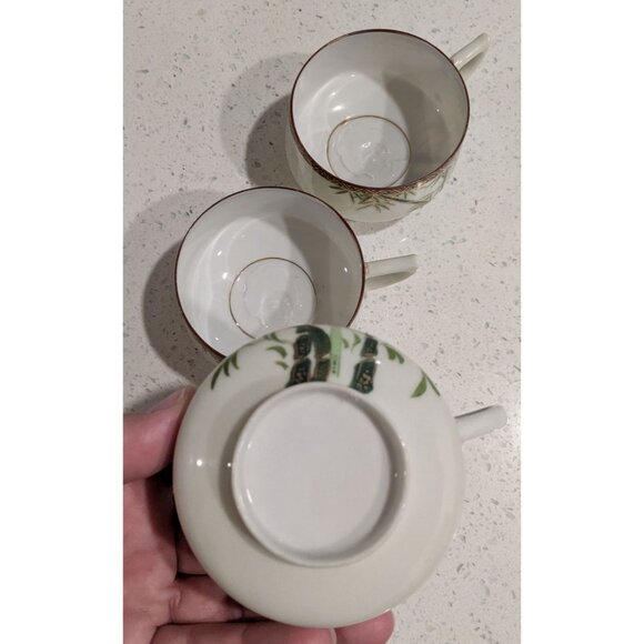 Kutani 3 teacups Bamboo Geisha Bone China Footed Japan - Picture 11 of 14